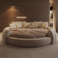 Ensemble de Lit Rond Moderne de Designer, Mobilier de Chambre Style Crème, Lit Rond Capitonnage Tissu, Populaire pour Hôtel Grande Taille Lit Rond King