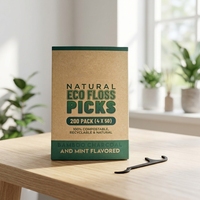 Fil dentaire écologique en charbon de bambou naturel à la menthe, à base de plantes, réutilisable, biodégradable, 100 % compostable, lot de 200