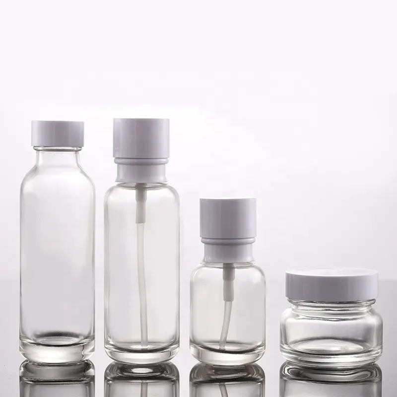 Vendita calda Spalla Rotonda Trasparente Cosmetici Bottiglia di Lozione di Vetro 50g 50ml 110ml 130ml con Pompa