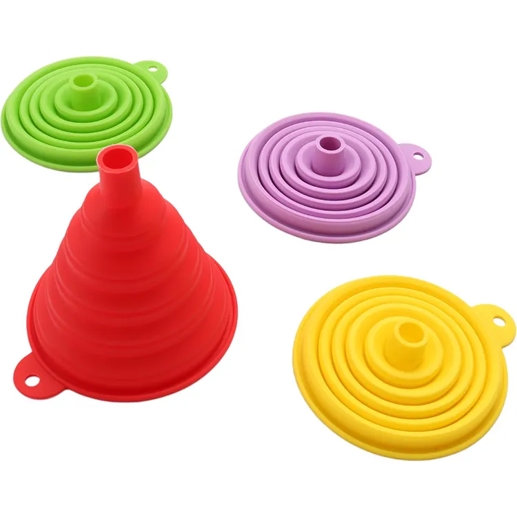 Funil dobrável de silicone para cozinha, material comestível e grande