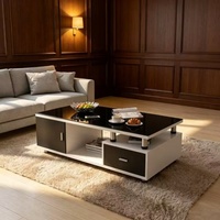 Ensemble de table basse moderne de luxe en MDF avec plateau en verre trempé, tiroir de rangement et armoire latérale pour le mobilier de salon