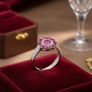 Elegant Round Design Baguette Cut Ruby CZ Stone Cluster <b>Ring</b> Wholesale Turkish 925 Sterling Silver Jewelry Handmade Fine Jewelry - Product Image 3
