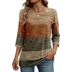 FOXA Blouse à manches 3/4 pour femme, tricotée, plissée sur le devant, haut décontracté, à porter au quotidien - Product Image 1