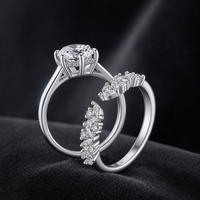 Ensemble de bagues en moissanite argentées, serties de six griffes, avec accent marquise, pour mariage et fiançailles, pour femme
