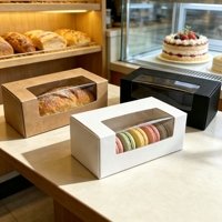 Boîte cadeau en papier kraft transparent avec ouverture fenêtrée, emballage alimentaire pour pâtisserie, dessert, tarte aux œufs, macaron, gâteau.