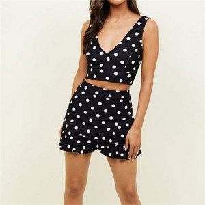 Vestiti delle signore <span class=keywords><strong>Camicette</strong></span> Delle Donne 2019 Nero Spot Stampa Scollo A V Crop Top - Product Image 3