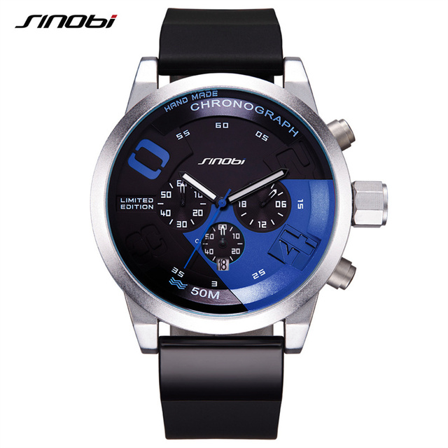 SINOBI Multi-Function Watch Mens S9716G Chronograph Quartz Watch With Luminous Pointers Silicone Strap Watch
