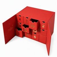 Scatola Calendario dell'Avvento in Carta Rossa con Cassetti, Confezione Regalo per il Conto alla Rovescia, Scatola per Natale