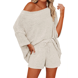 Complimenti da donna 2 pezzi maglione Set Top Shorts in maglia con spalle abbinati ai graziosi Set da salotto del <span class=keywords><strong>pigiama</strong></span> - Product Image 1
