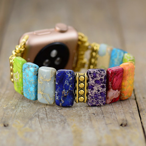 <span class=keywords><strong>Bracelet</strong></span> de montre d'<span class=keywords><strong>Apple</strong></span> élastique naturel: pierre d'empereur et design de mode géométrique élégant idéal pour les cadeaux et les looks de bijoux intelligents quotidiens - Product Image 5