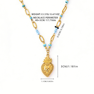 Collana con Ciondolo a Cuore e Ciliegia in Acciaio Inossidabile Placcato Oro 18K con Pietra Naturale per Donna - Regalo per Feste e Matrimoni - Product Image 2