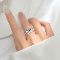 Style coréen Simple élégant artistique ethnique époxy cloisonné anneau ouvert pour les femmes frais feuille Design anniversaire