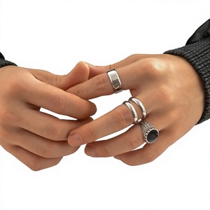 Stainless Steel Geometric <b>Men</b> <b>Rings</b> Wide Band Slim Band Pearl Accent <b>Silver</b> Plated Gift Jewelry <b>RING</b> < - Product Image 2