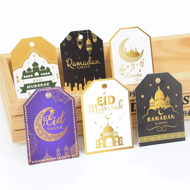 Eid Mubarak Paper Label Ramadan Islam Muslim Festival Party Decoration Eid Al Adha star moon hanging tag