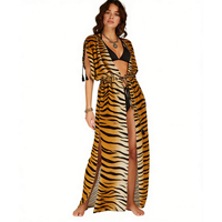 Robe Kaftan de Plage Écologique pour Femme, Service OEM, Luxueuse, Décontractée, Col en V Profond, Manches Chauve-Souris, Ouverture Frontale