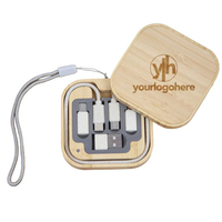 Kit de Cargador Inalámbrico Cuadrado 7 en 1 de 15W y Cable, Adaptador Multi USB, Cable de Carga Rápida, Caja de Almacenamiento de Bambú con Transferencia de Datos