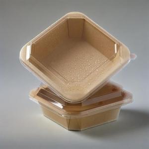 Boîte à emporter rectangulaire en papier kraft brun de qualité alimentaire, avec couvercle, double revêtement PE, anti-fuite, pour salade - Product Image 4
