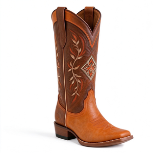 Chaussures western rétro personnalisées pour femmes, broderies, bottes de cow-boy, bout carré, cuir, talon épais, bottes western pour filles - Product Image 3
