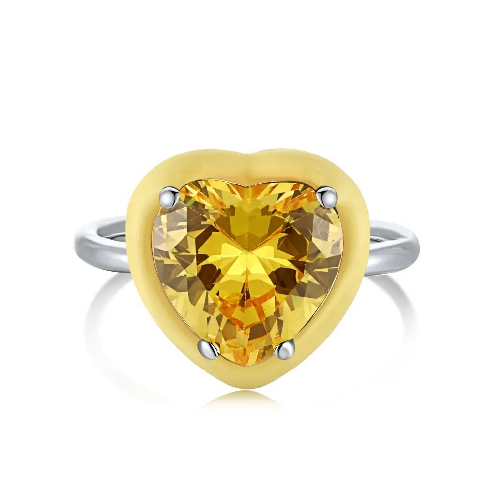 Perhiasan halus 925 perak murni putih/kuning berlapis emas cincin janji Enamel warna-warni potongan hati untuk wanita