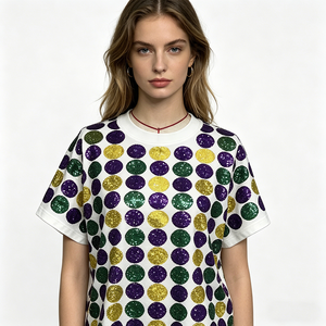 <span class=keywords><strong>T</strong></span>-<span class=keywords><strong>shirt</strong></span> en coton brodé de sequins personnalisé avec logo du fabricant, haute qualité, pour femmes, idéal pour le Mardi Gras - Product Image 1