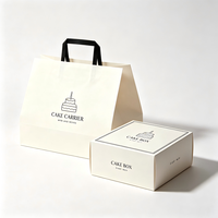 Sacs à gâteaux à emporter en carton à fond carré grand format avec logo personnalisé, matériaux recyclés, design fleurs et pâtisserie, base extra large en coton
