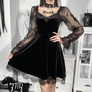 Damen Punk Gothic Kleid Schwarz Retro Grunge Layered Schnür kleid Gothic Lolita Kleid Hottie Halloween Vampire PROM Kostüm
