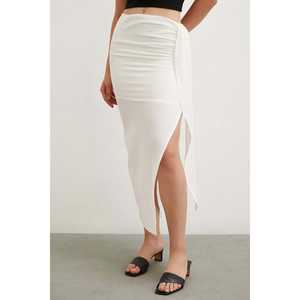 Falda con lazo frontal para mujer, longitud media, algodón, bambú, gasa, suave, cintura regular, color crudo - Product Image 2