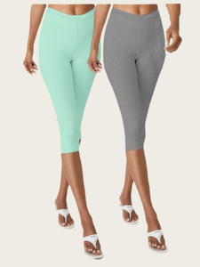 Leggings Capri taille moyenne pour femmes grandes tailles, lot de 2, pantalons extensibles de couleur unie, longueur 3/4, pour tenue décontractée et active - Product Image 1