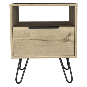 <b>Light</b> <b>Oak</b> 1-Shelf 1-Drawer Nightstand With Hairpin Legs For Bedroom Storage - Product Image 4