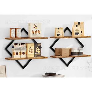 Étagère murale en bois à double niveau de forme géométrique pour articles décoratifs de salon et de maison - Product Image 1