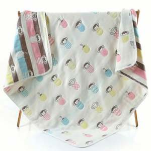 2025 Hot Selling Super Soft Organic Cotton Printed <b>Blanket</b> for <b>Newborn</b> Baby Wrapping with 6-Layer Muslin 110x110cm Anti-Bacteria - Product Image 3