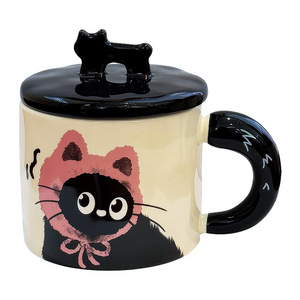 Mug en céramique avec couvercle motif chat mignon, design rétro, capacité 300 ml, tasse à eau créative pour le bureau, cadeau souvenir pour couple, boîte cadeau, cadeau d'anniversaire parfait - Product Image 5