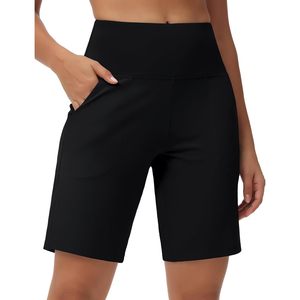 FOXA Short Bermuda taille haute pour femme avec poches zippées pour la course à pied, la randonnée et le fitness - Product Image 1