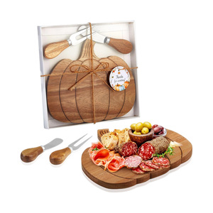 Pumpkin Shaped Wooden <b>Cheese</b> Board With <b>Knife</b> And Fork <b>Set</b> Portable Outdoor Use - Product Image 3