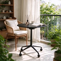 Table basse ronde moderne, table d'appoint mobile avec cinq roulettes