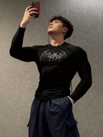 T-shirt sportif à manches longues et col rond pour homme, coupe ajustée, tissu en soie de lait hautement élastique, évacuation de l'humidité, séchage rapide, entraînement physique