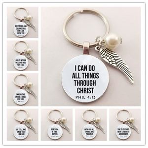 Porte-clés avec verset biblique, citation d'Écriture Sainte, bijoux chrétiens, cadeau inspirant pour une amie, femme, ailes d'ange en perle, porte-clés en verre - Product Image 2