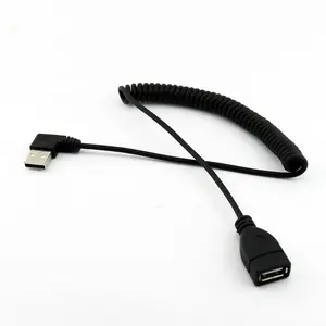 كابل تمديد USB 2.0 ملفوف ذكر إلى أنثى USB بزاوية 90 درجة