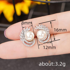 Orecchini a perla in oro bianco con diamanti taglio marquise in argento 925, design floreale, gioielli classici da sposa per donna - Product Image 6