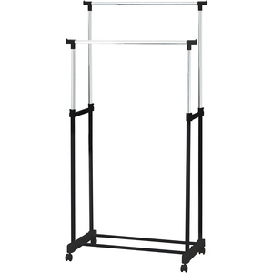 Perchero Metálico Doble con Ruedas para Dormitorio, Barra Extraíble para Ropa, Precio de Fábrica, Conveniente para el Hogar - Product Image 1