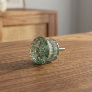 Carved Green Flower <b>Crystal</b> Glass Cabinet <b>Knob</b> Decorative Drawer Pull Furniture Handle for Wardrobe Dresser Kitchen - Product Image 3