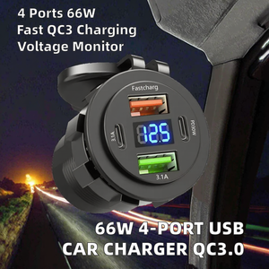 Cargador de Coche Súper Rápido QC3.0 de 66W con 4 Puertos <span class=keywords><strong>USB</strong></span>, Voltaje Digital en Tiempo Real, Manos Libres, con Adaptador para Encendedor de Cigarrillos para Teléfonos - Product Image 2