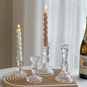Bougeoir en verre gaufré français, style gobelet vintage, pour table à manger, décoration d'ambiance pour la maison - Product Image 1
