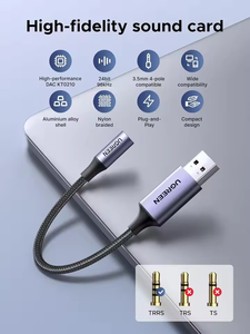 UGREEN CM477 Tarjeta de Sonido Externa USB 2 en 1, Adaptador de <span class=keywords><strong>Audio</strong></span> USB a Jack de 3.5mm, Adaptador USB a Aux con Cable Trenzado de Nailon para <span class=keywords><strong>iPhone</strong></span> - Product Image 5