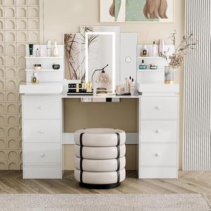 <span class=keywords><strong>Coiffeuse</strong></span> moderne en MDF <span class=keywords><strong>avec</strong></span> 8 tiroirs, 6 étagères, tiroirs réglables, lumière d'ambiance pour <span class=keywords><strong>chambre</strong></span> à coucher Vente en gros - Product Image 1