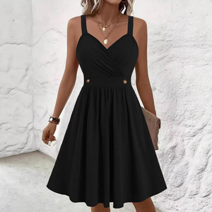 Robe mini sans manches en V, vert menthe, coupe trapèze, avec détails boutonnés, tenue décontractée d'été - Product Image 2