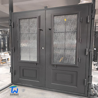 Porte en verre et fer forgé de style français personnalisée, luxe léger |   Translucide, anti-effraction, anti-insectes, compatible avec les serrures intelligentes