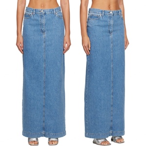 Jupe longue en jean bleu fendue personnalisée pour femme 100 % coton avec fermeture éclair - Product Image 1