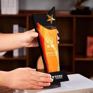 Trofeo <span class=keywords><strong>de</strong></span> Cristal Personalizado con Impresión UV, Diseño Duradero <span class=keywords><strong>de</strong></span> Estrella Dorada y Plateada para Regalos en Ferias Comerciales - Product Image 3
