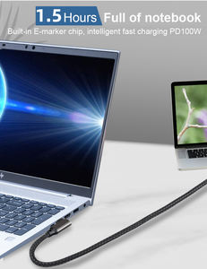 USB C至USB C视频电缆类型c <span class=keywords><strong>3</strong></span>.<span class=keywords><strong>2</strong></span> Gen <span class=keywords><strong>2</strong></span>电缆90度4k视频监视器电缆20gbps数据传输100W PD快速充电器 - Product Image 6